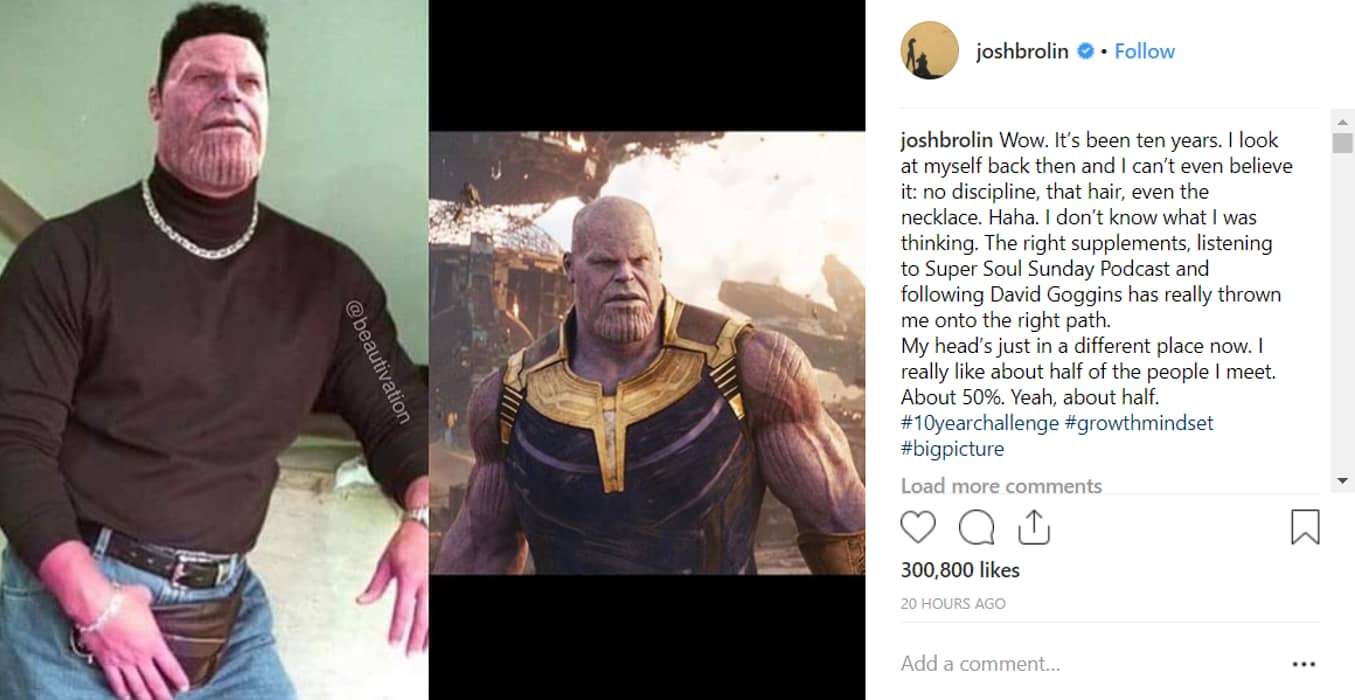 Josh Brolin Shares Hilarious Thanos 10 Year Challenge - LADbible