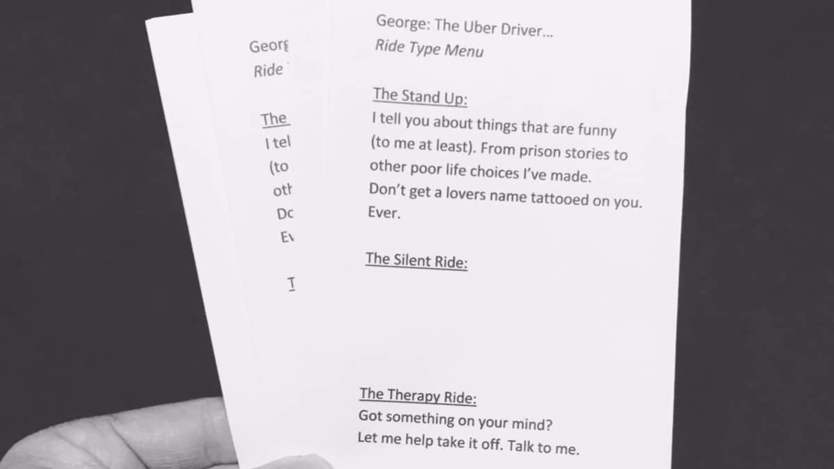 Uber Driver Offers Customers A Conversation Menu Of What They Want During  The Trip - LADbible
