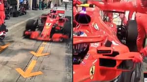 F1 Driver Kimi Raikkonen Runs Over Pit Crew Member’s Leg 