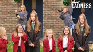 Woman Hijacks Kids' Back To School Photos With Bottle Of Champagne