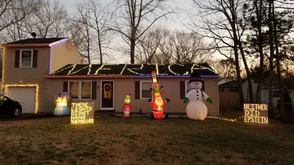 Homeowner Puts Up Christmas Lights With Controversial Message About Jeffrey Epstein