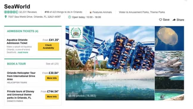 You can still currently search for SeaWorld deals on the site. Credit: TripAdvisor