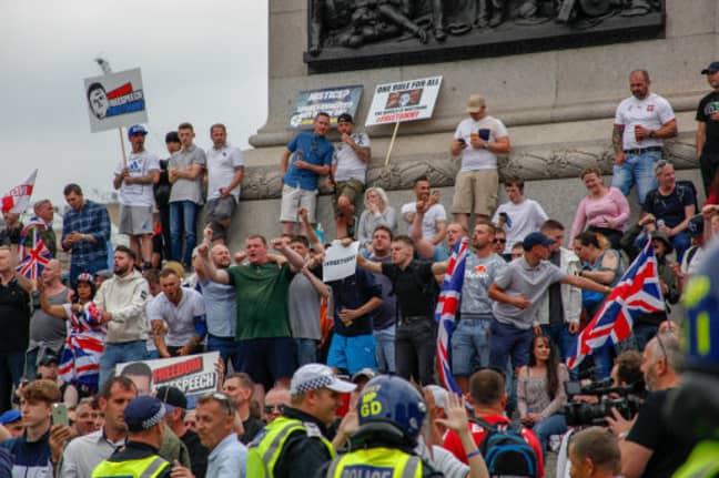 Supporters of Tommy Robinson occupy Trafalgar Square. Credit: PA