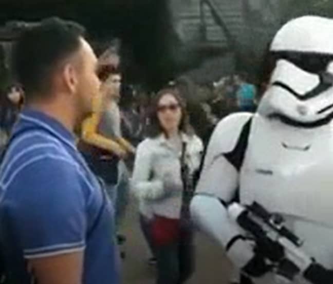 The lightsaber was no match for the mockery of the stormtrooper. Credit: TikTok/@jumpingbean.mp4