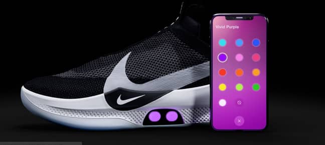 You can change the colour of the Nike Adapt BBs at the touch of a button. Credit: Nike