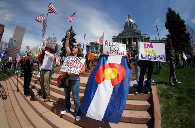 Protesters outside the State Capitol in Colorado. Credit: David Zalubowski/AP/Shutterstock