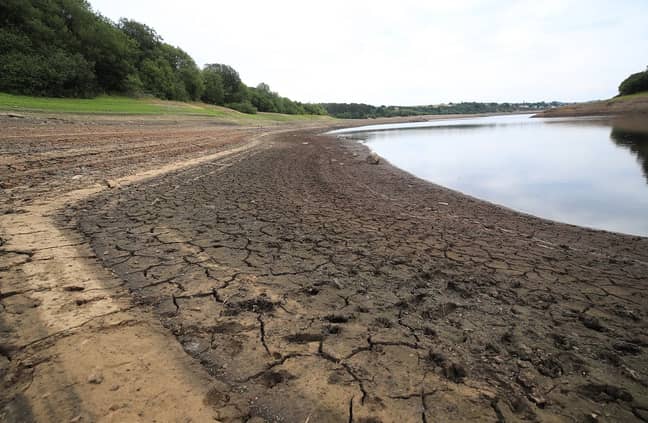 Wayoh reservoir near Bolton has been left parched by the summer heatwave. Credit: PA