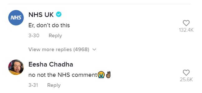 The TikTok user was put in her place by the NHS. Credit: TikTok