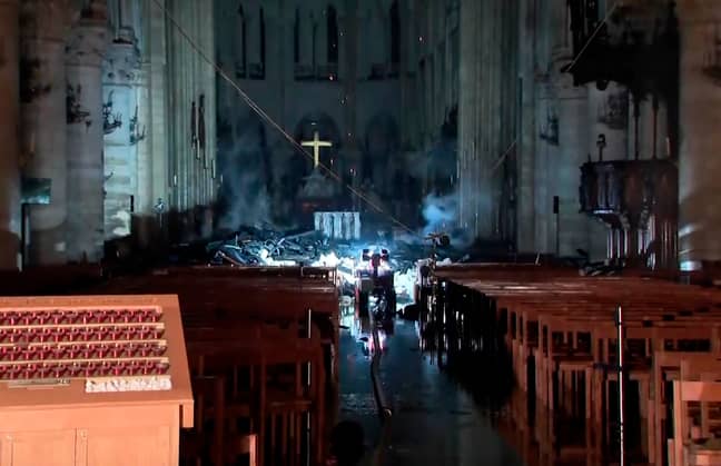 The inside of the cathedral after the fire. Credit: PA