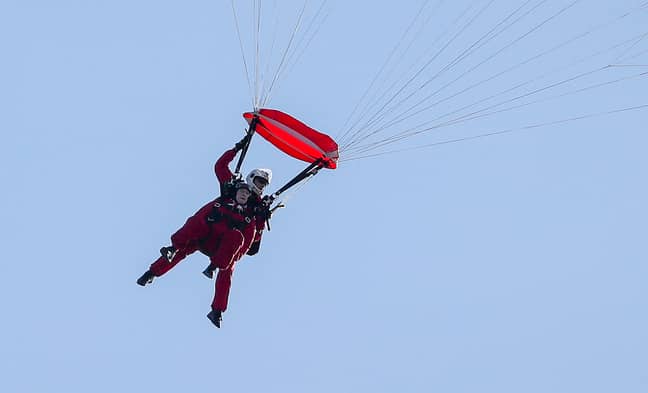 Sandy jumped with a parachutist from the Army's Red Devils. Credit: PA
