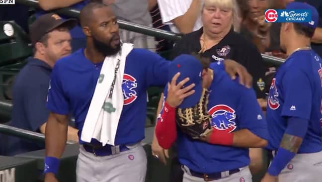 Almora is consoled by his friends after accidentally hitting the girl. Credit: NBC