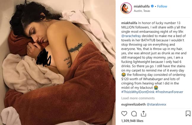 Sleeping Mia Khalifa Porn Video - Mia Khalifa Shares 'Most Embarrassing' Photo To Celebrate 13 Million  Followers - LADbible