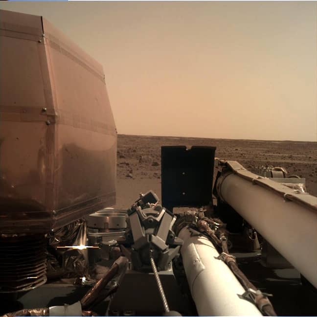 The 'selfie' sent back from the space station's mission to Mars. Credit: NASAInSight/Twitter