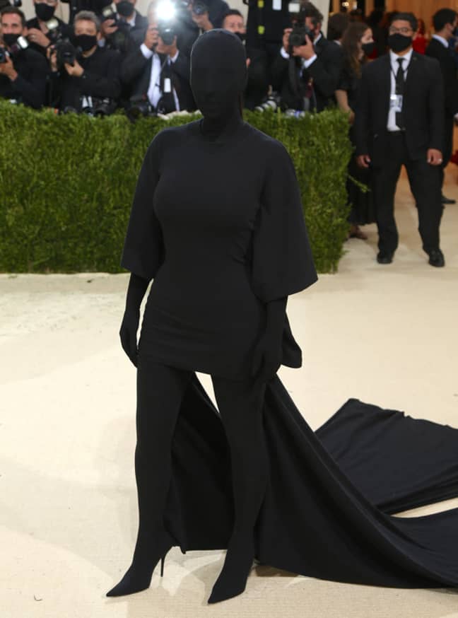 Kim Kardashian showcasing the eye-opening all-black Balenciaga outfit. Credit: PA