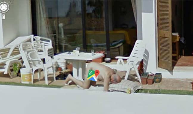Credit: Google Maps. Naked Sunbather Caught In A Interesting Pose