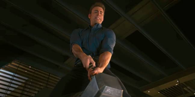 Captain America attempts to lift the hammer in Age of Utron. Credit: Marvel