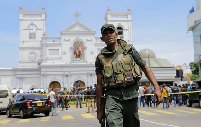 Sri Lankan Army soldiers secure the area around St. Anthony's Shrine. Credit: PA