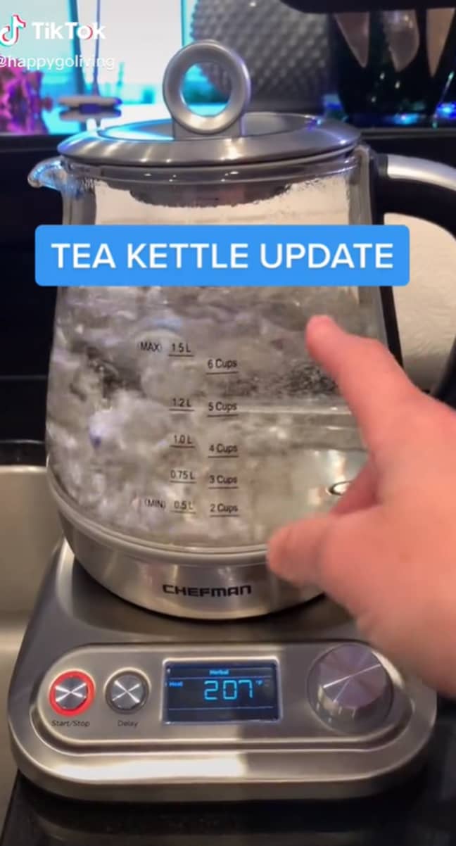 In a follow-up video, the woman took out the infuser and the kettle worked perfectly. Credit: TikTok/@happygoliving 