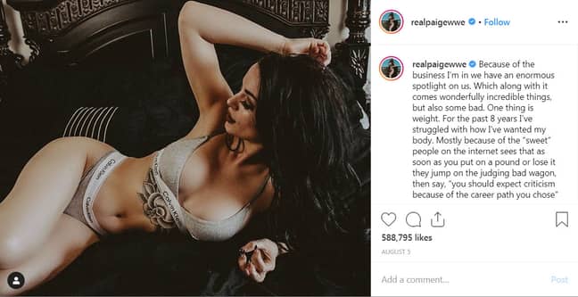 Paige Previously Slammed Body Shamers In Instagram Post. Credit: Instagram / @realpaigewwe