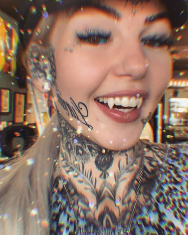 Amber with her new fangs. Credit: Amber Luke/Instagram