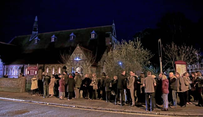 Mourners gather at St. Matthews Church in Worthing, West Sussex, for a memorial service for Stuart and Jason Hill, who were killed alongside Becky Dobson. Credit: PA
