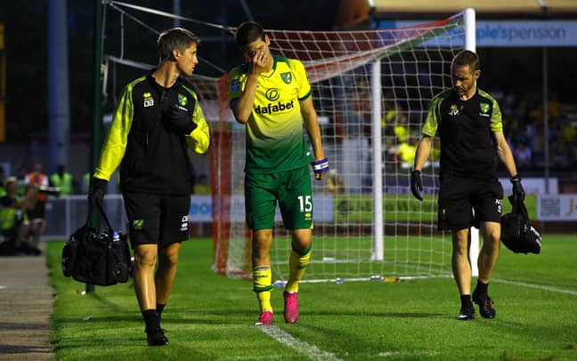 The Norwich defender has had a shocker, here. Credit: PA