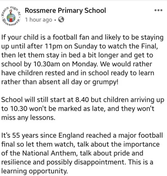 Rossmere Primary School's offer. Image: Facebook