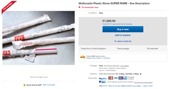 Fancy an old-school plastic McDonald's straw for a cool £1k? Credit: eBay