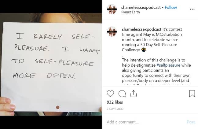 The 30 day self-pleasure challenge. Credit: Instagram/@shamelesssexpodcast