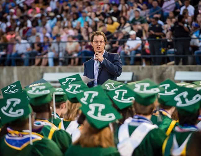 Actor and 1988 Longview High School graduate Matthew McConaughey delivers the commencement speech at the school's graduation ceremony. Credit: PA