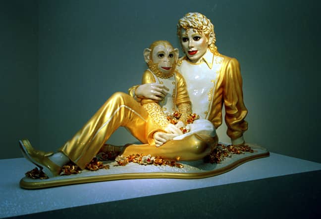 A statue of Jackson and Bubbles that was part of an exhibiton by Jeff Koons. Credit: PA