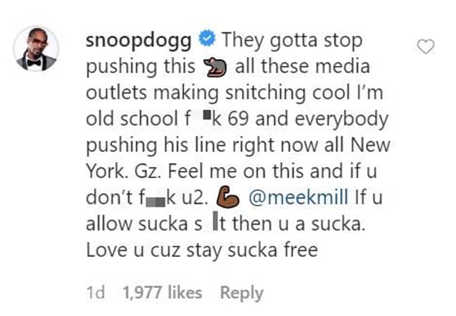 The comment from Snoop Dogg. Credit: Instagram/elliottwilson