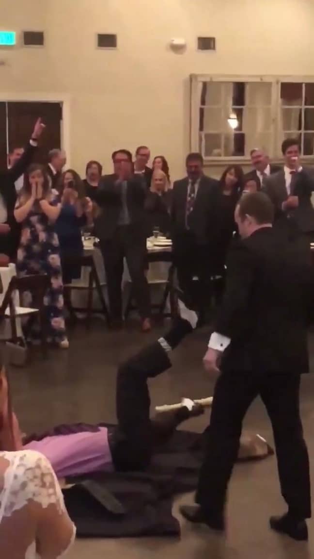 The cocky best man was eventually thrown through a table in true Undertaker style. Credit: Triangle News