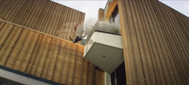In the clip, Captain America is launched out of a building by the force of an explosion. Credit: Disney/Marvel