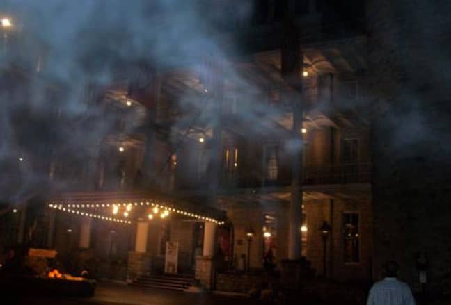 Mist gathers outside the hotel. Credit: Crescent Hotel and Spa Ghost Tours