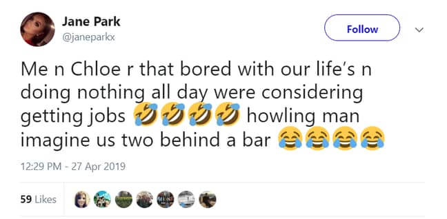 Jane Park joked that she might get a bar job. Credit: Twitter