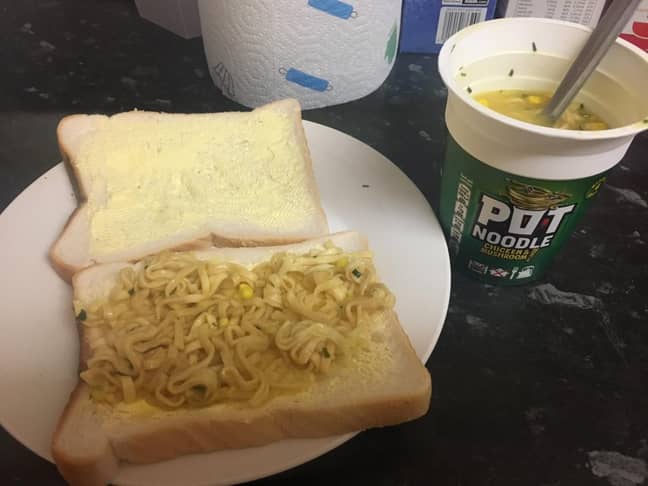 The offending Pot Noodle sandwich. Credit: Reddit