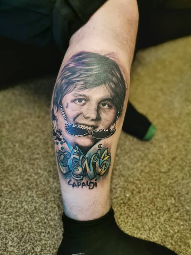 Luke got a huge Lewis Capaldi tattoo. Credit: LADbible