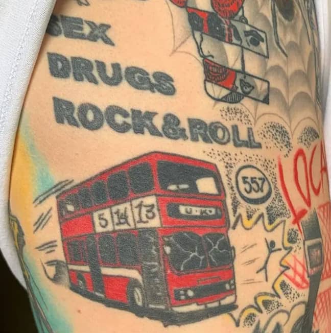 Machine Gun Kelly Has A Tattoo Of Being Hit By A Bus In Manchester