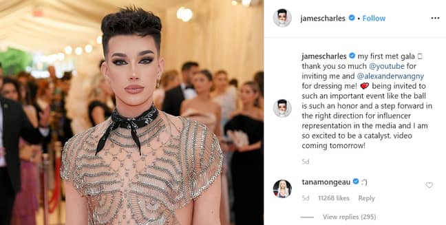 James Charles shared a questionable post about his appearance at the MET Gala. Credit: Instagram/James Charles