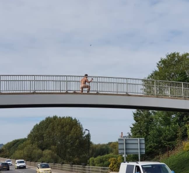 This 'completely nude' man was spotted on a bridge in Burton-upon-Trent. Credit: BPM Media
