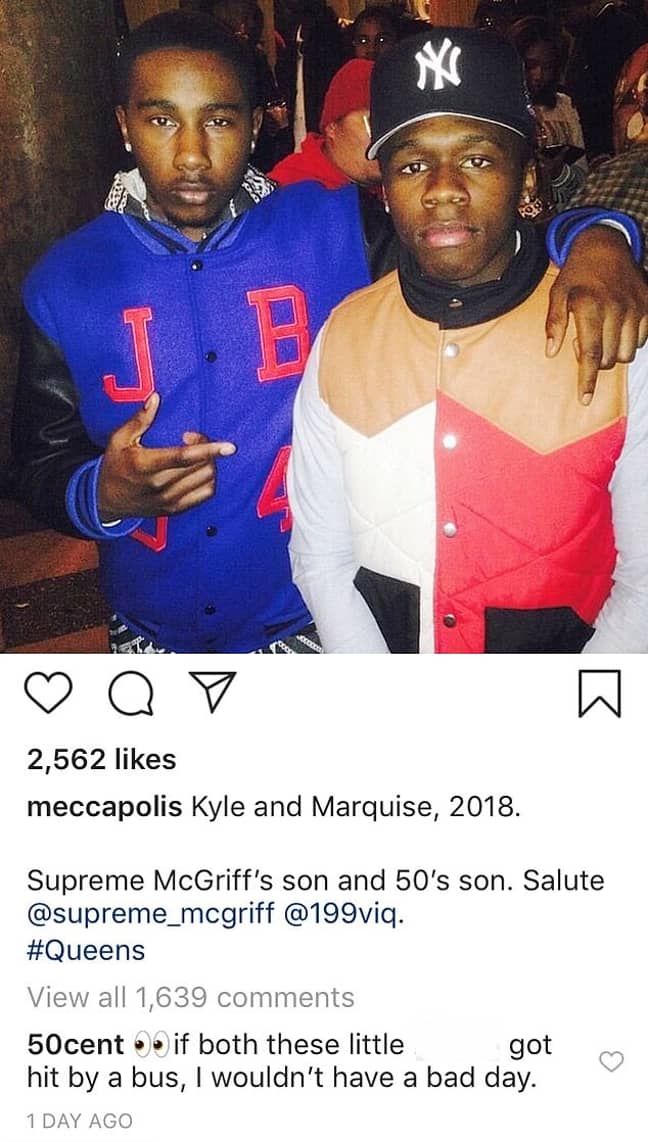 50 Cent hit out at his son Marquise (right) on Instagram. Credit: Instagram