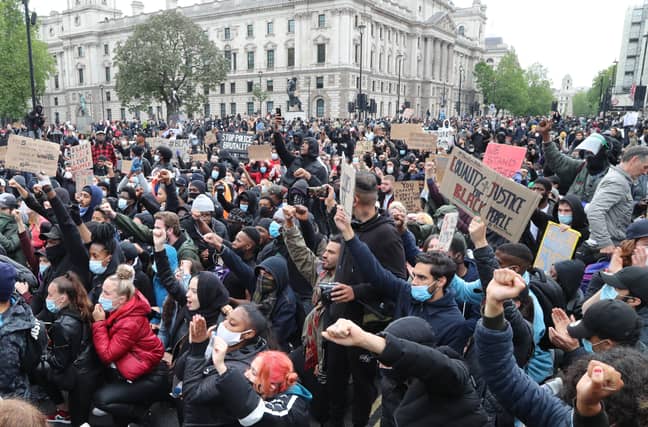 Protestors in Parliament Square yesterday. Credit: PA
