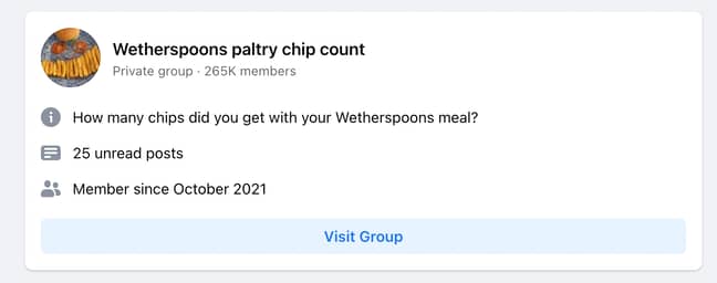 'Wetherspoons paltry chip count' is just one of the bizarre groups about the chain. Credit: Facebook