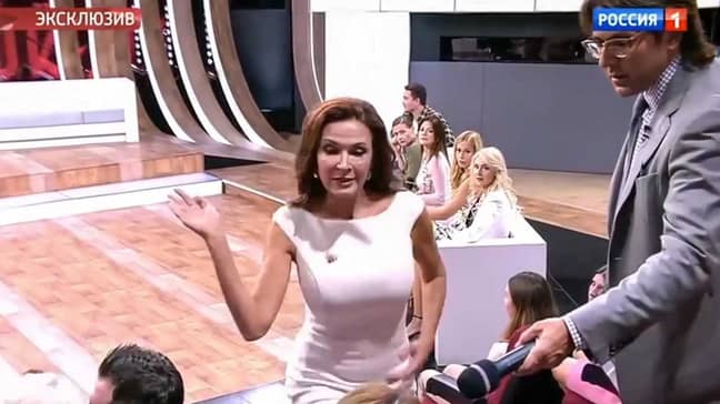Evelina Bledans slaps a guest on a TV chat show. Credit: CEN