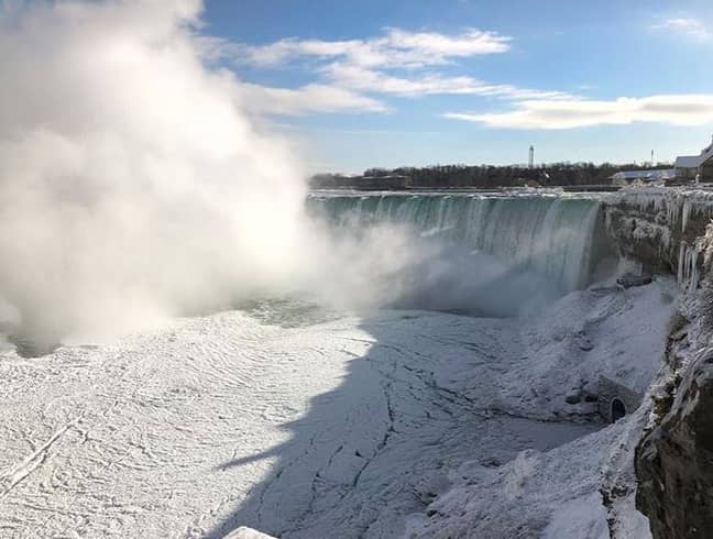 Pictures of the Niagara Falls looking as icy as ever. But not completely frozen. Credit: Instagram/ingegroot