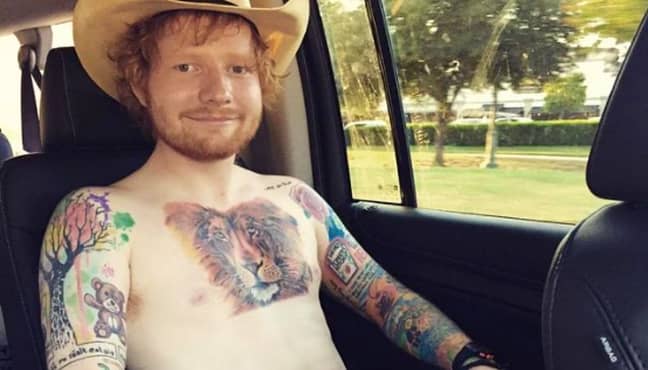 Ed Sheeran's lion tattoo on his chest is considered one of the most talked-about tattoos in the world. (Credit: Instagram/@teddysphotow)
