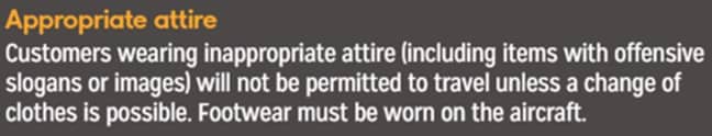 The wording for the clothing policy within the in-flight magazine. Credit: Thomas Cook