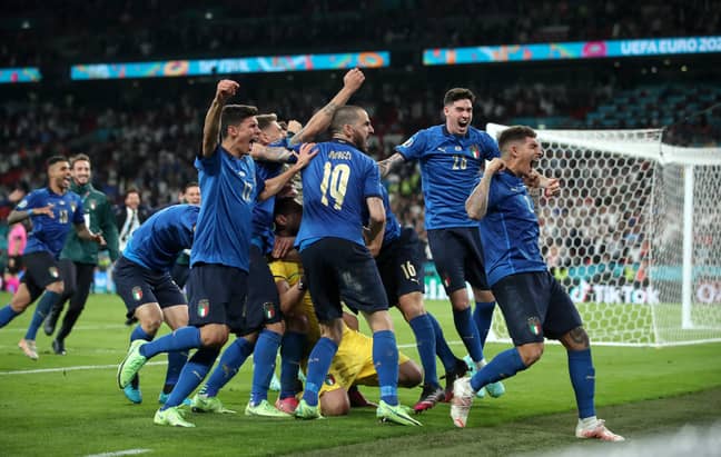 Italy celebrate their victory. Credit: PA