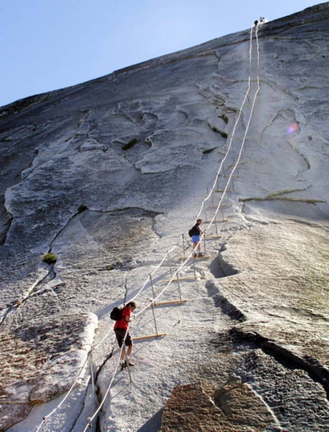 Hikers descend the cable route after climbing to the summit of Half Dome. Credit: PA